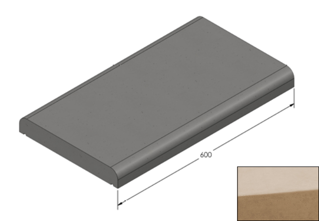 Willowcrete 335mm x 600mm Flat Top Bullnose Edge Coping Stone