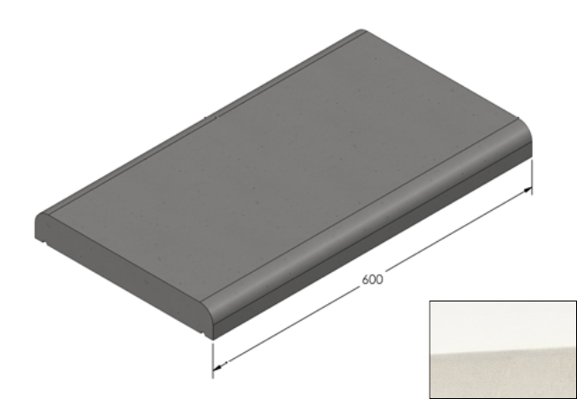 Willowcrete 335mm x 600mm Flat Top Bullnose Edge Coping Stone