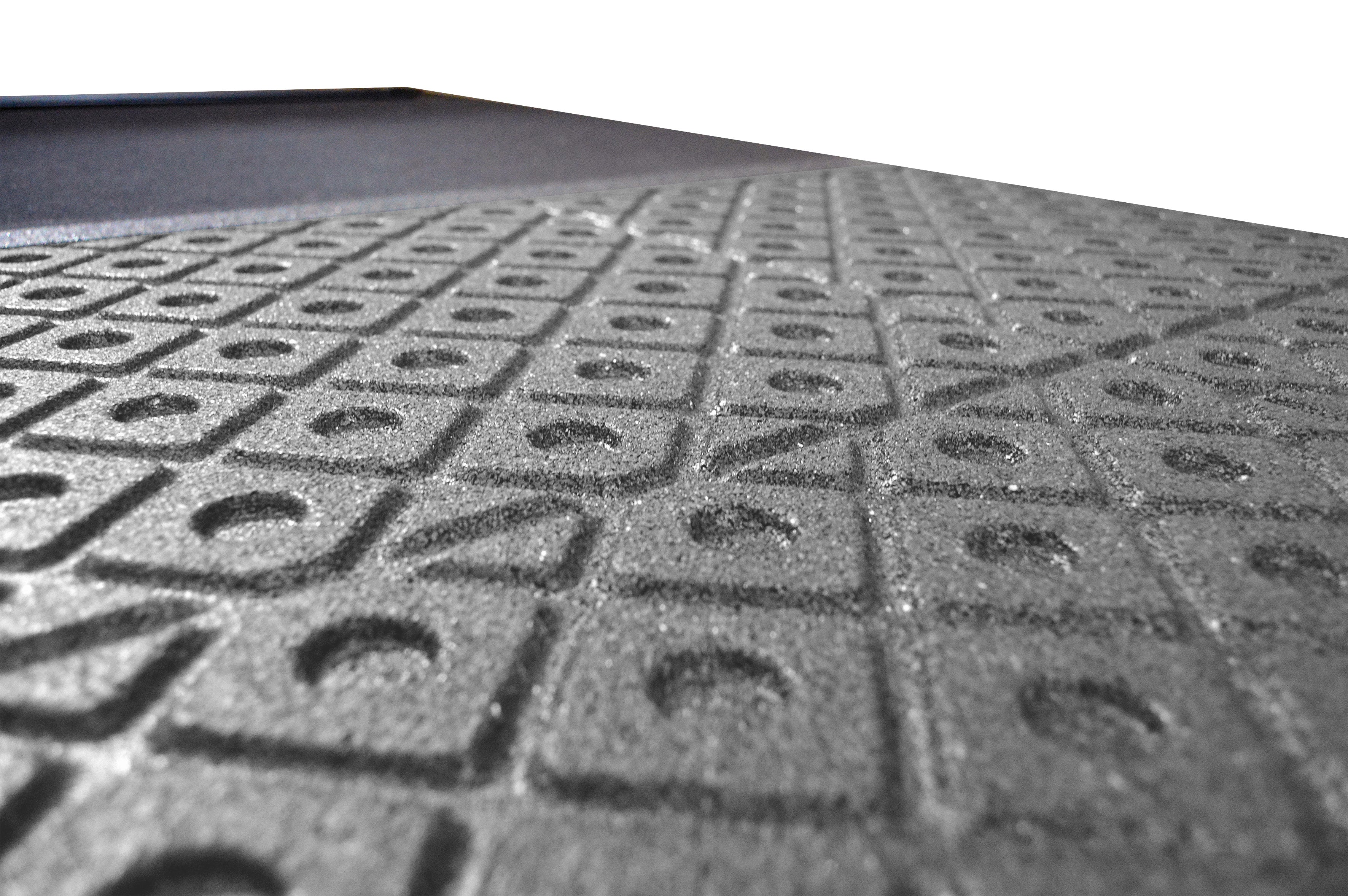 Detailed view of grey ecotred 500 underside with molded water paths.