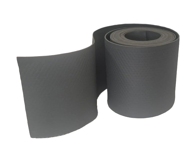 An upright roll of dark grey roofroll Slate EPDM flashing showing a subtle textured surface.
